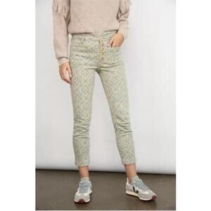 Anthropologie Pilcro Ultra High Rise Slim Utility Jeans Neutral Floral Size 32